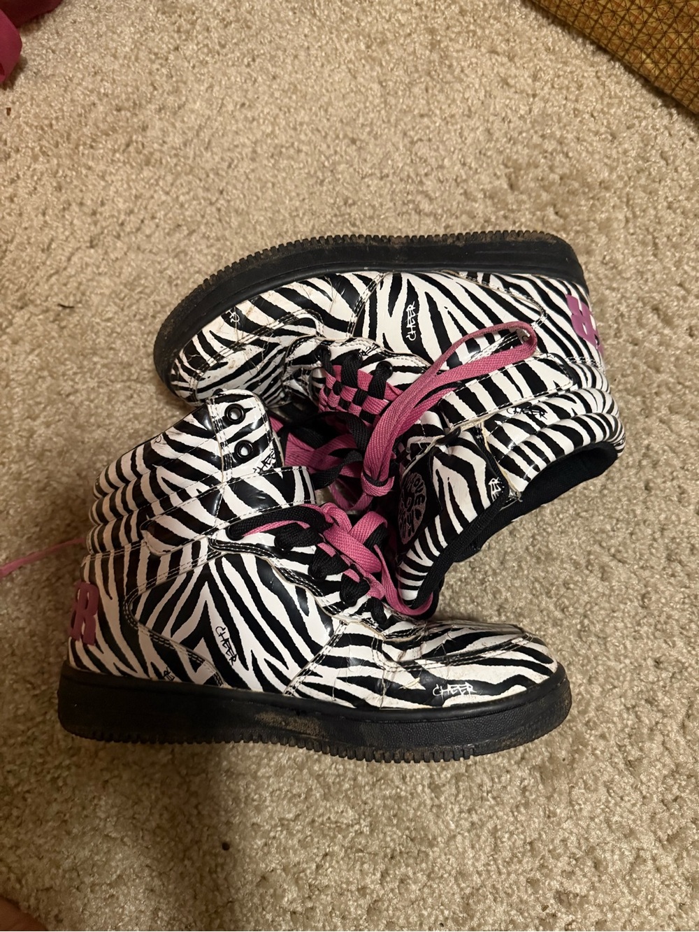 Zebra-Print High-Top Sneakers with Pink Accents